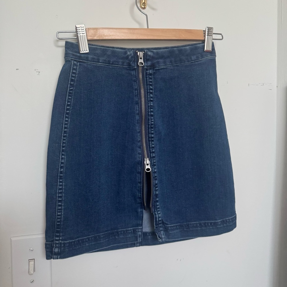 Free People Denim Zip Front Mini Skirt 2 - Picture 4 of 6